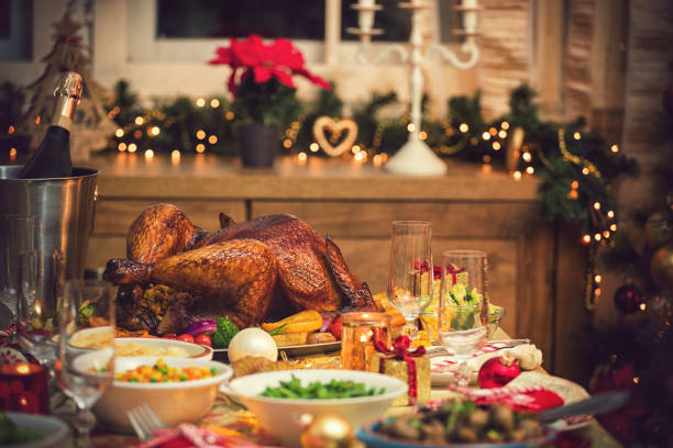istock Traditional Stuffed Christmas Turkey with Side Dishes 1435958277