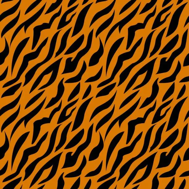 Vector illustration of Seamless pattern with tiger ornament. Tiger, jaguar, leopard, cheetah, panther fur. Black and white seamless camouflage background. Vector pattern of tiger skin.