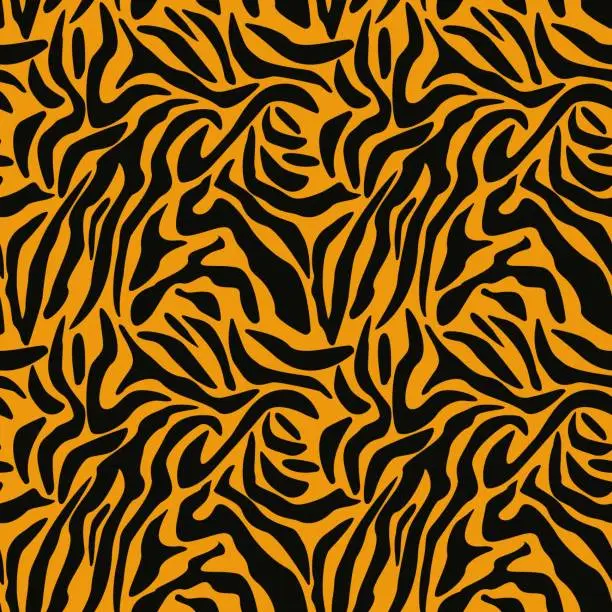 Vector illustration of Seamless pattern with tiger ornament. Tiger, jaguar, leopard, cheetah, panther fur. Black and white seamless camouflage background. Vector pattern of tiger skin.
Описание (на английском языке)
