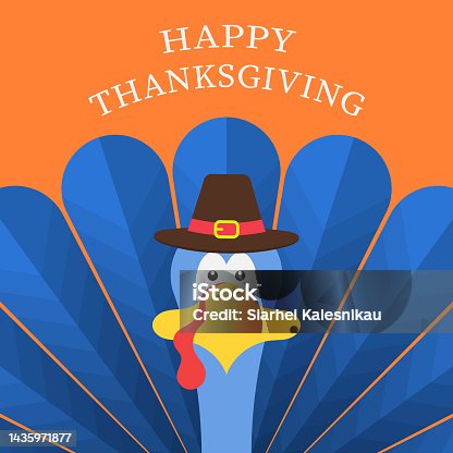 istock Happy thanksgiving banner. Cartoon turkey bird. Vector background 1435971877