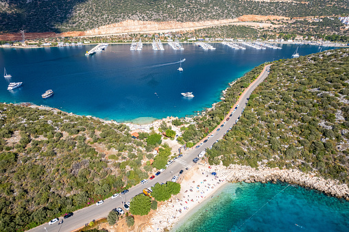 Public beach in Kas district of Antalya province in Turkiye