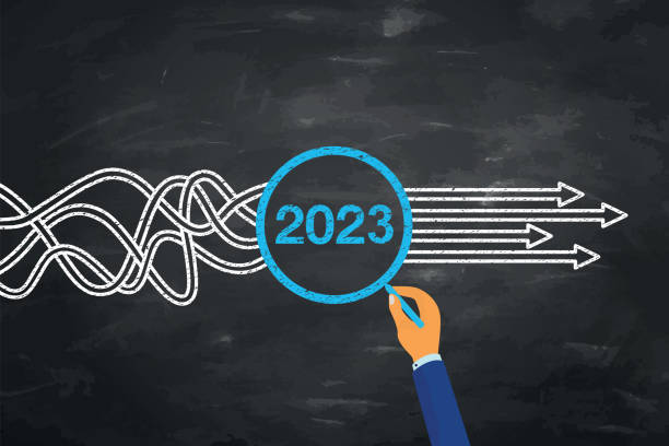 Solution Concepts New Year 2023 on Blackboard Background Solution Concepts New Year 2023 on Blackboard Background new year new life stock illustrations