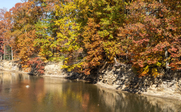 istock Shale cliff along river in autumn 1435975626