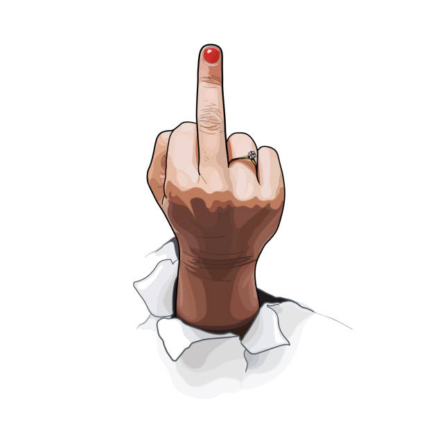 Middle finger, offensive gesture. Fuck you concept. Female hand as a symbol of women's freedom of expression, feminism, equality with men and against sexual harassment. Vector illustration. Middle finger, offensive gesture. Fuck you concept. Female hand as a symbol of women's freedom of expression, feminism, equality with men and against sexual harassment. Vector illustration. obscene gesture stock illustrations
