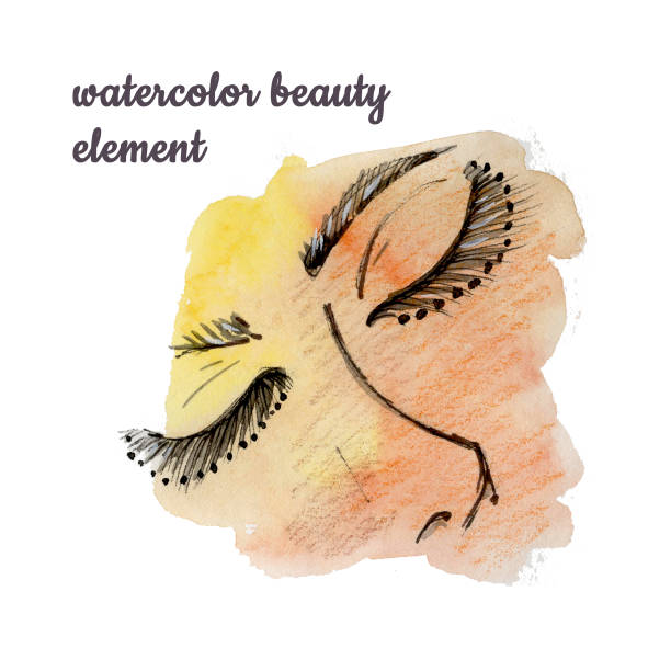 aquarell hand schreiben make-up schönes gesicht durch flecken bilden. paar nahauge - eyeliner single line human eye sketching stock-grafiken, -clipart, -cartoons und -symbole