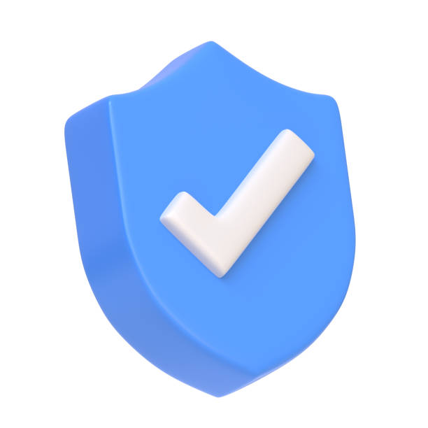 istock Blue Outline Shield Shape with Tick Symbol isolated on white background 1435983319