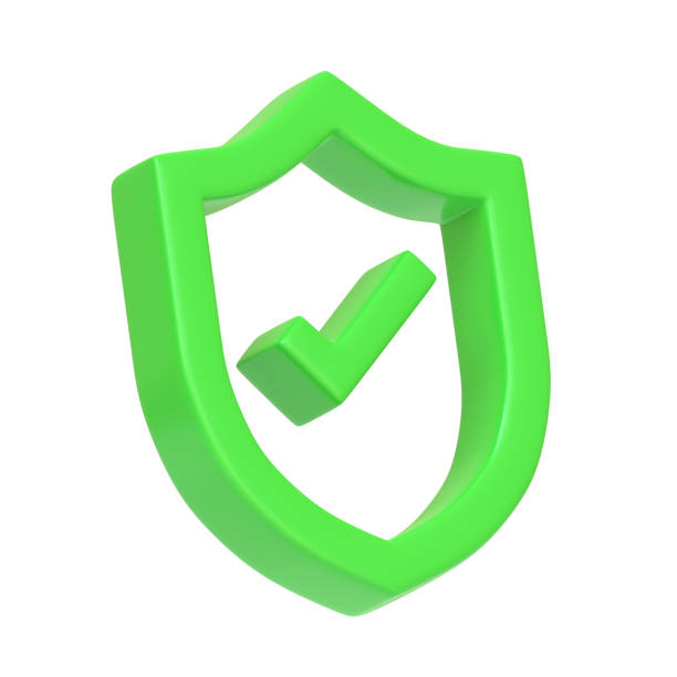 istock Green Outline Shield Shape with Tick Symbol isolated on white background 1435983880