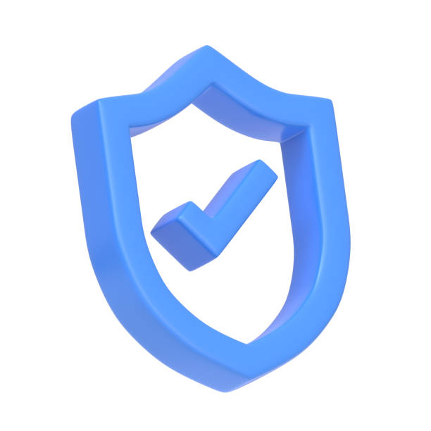istock Blue Outline Shield Shape with Tick Symbol isolated on white background 1435983881
