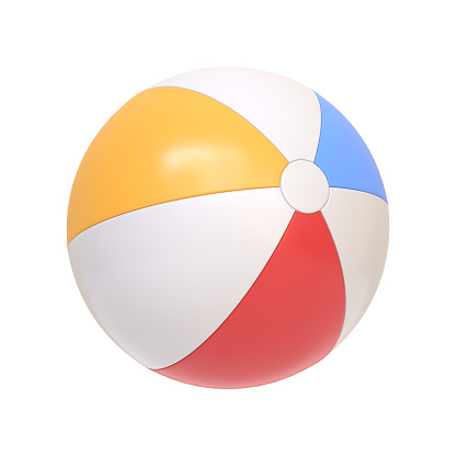 Beach ball isolated on white background. 3D icon, sign and symbol. Cartoon minimal style. 3D Rendering Illustration
