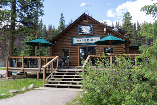 Jasper, Alberta, Canada - July 13, 2022: Waffle Hut restaurant at Maligne Lake in Jasper National Park