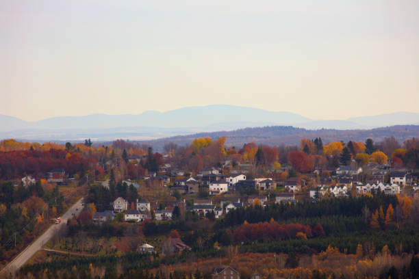 Fleurimont Sherbrooke canadian city french culture travel in america small town in the forest autumn colors cityscape Eastern Townships Canada stock photo