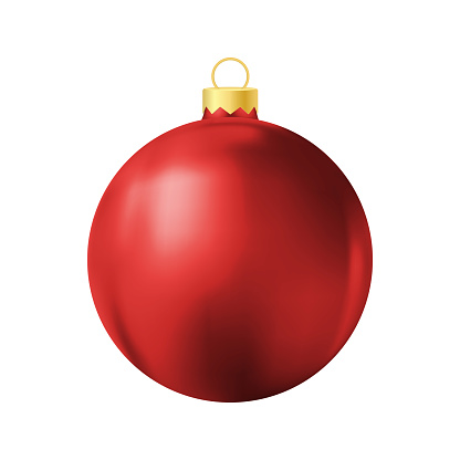 Red Christmas tree toy. Realistic color illustration. Holiday decoration icon