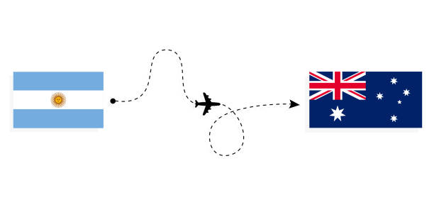 flight and travel from argentina to australia by passenger airplane travel concept - argentina australia 幅插畫檔、美工圖案、卡通及圖 標