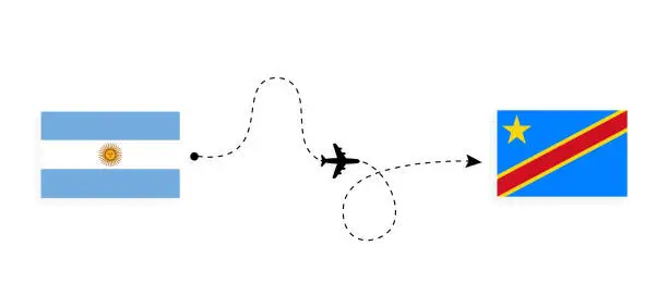 Vector illustration of Flight and travel from Argentina to Democratic Republic of the Congo by passenger airplane Travel concept