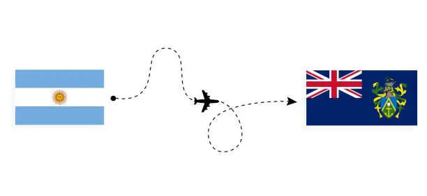 Vector illustration of Flight and travel from Argentina to Pitcairn Islands by passenger airplane Travel concept