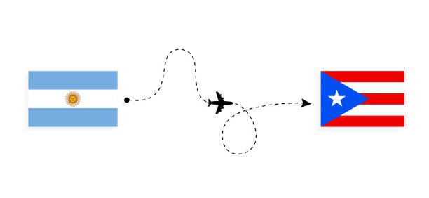 旅客機によるアルゼンチンからプエルトリコへのフライトと旅行旅行コンセプト - puerto rico map vector road点のイラスト素材／クリップアート素材／マンガ素材／アイコン素材