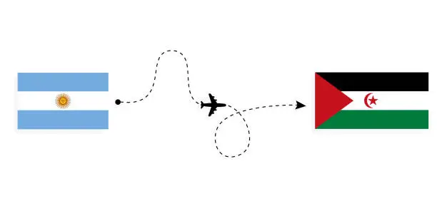 Vector illustration of Flight and travel from Argentina to Western Sahara by passenger airplane Travel concept