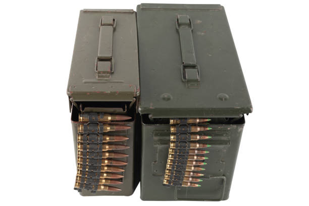istock Ammunition belt with cartridges in ammunition boxes 1435989230