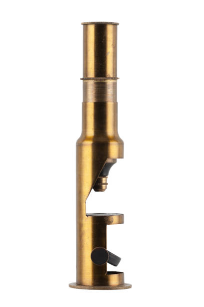 istock Vintage brass microscope. Small hand microscope from the 20th century. 1435989315