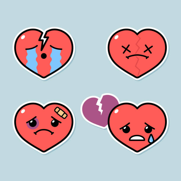 набор милых сердечных выражений персонажей - bandage heart shape pain love stock illustrations
