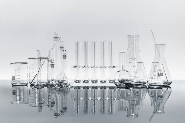 composition of varieties of laboratory glassware for scientific research and experiment stock photo