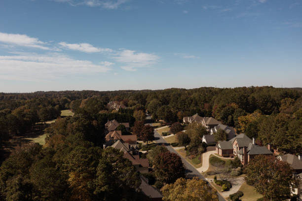 istock Panoramic aerial view of subdivision during fall of 2022 1435997088