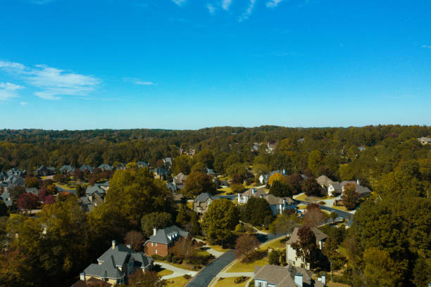 istock Panoramic aerial view of subdivision during fall of 2022 1435997098