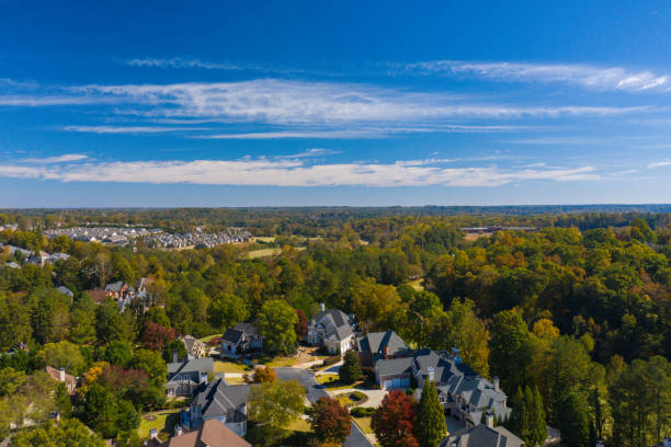 istock Panoramic aerial view of subdivision during fall of 2022 1435997171
