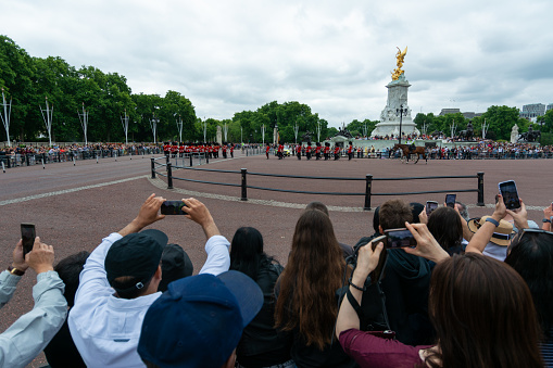 London, United Kingdom - July 26, 2022: Chaging of the royal guard at Buckingham Palace in Westminster during a routine day
