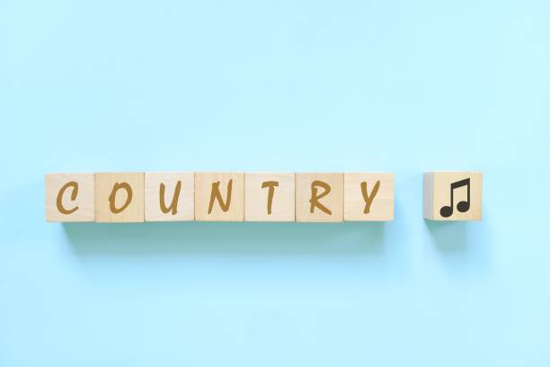 istock Country music genre or style concept. Creative flat lay typography composition in blue background. 1436000163