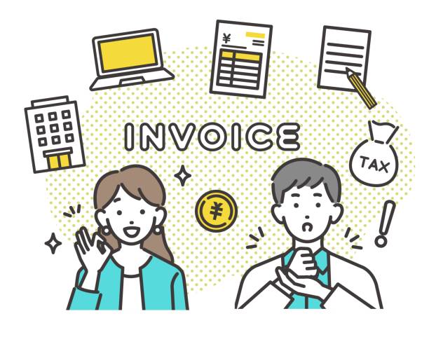 ilustrações de stock, clip art, desenhos animados e ícones de vector illustration material of icons and people related to the invoice system / tax / sole proprietor / business operator - tax poverty men currency