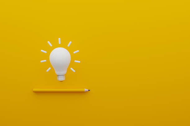 istock Light bulb white and pencil on yellow background. Concept of creative idea and innovation. 3d illustration 1436011401