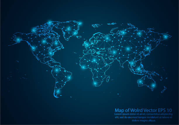 istock Abstract mash line and point scales on dark background with map of wolrd.3D mesh polygonal network line, design sphere, dot and structure. Vector illustration eps 10. 1436011462