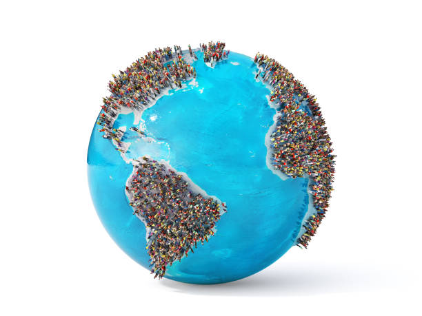 il problema della sovrappopolazione. terra piena di persone su uno sfondo bianco. illustrazione 3d - globe global communications earth planet foto e immagini stock