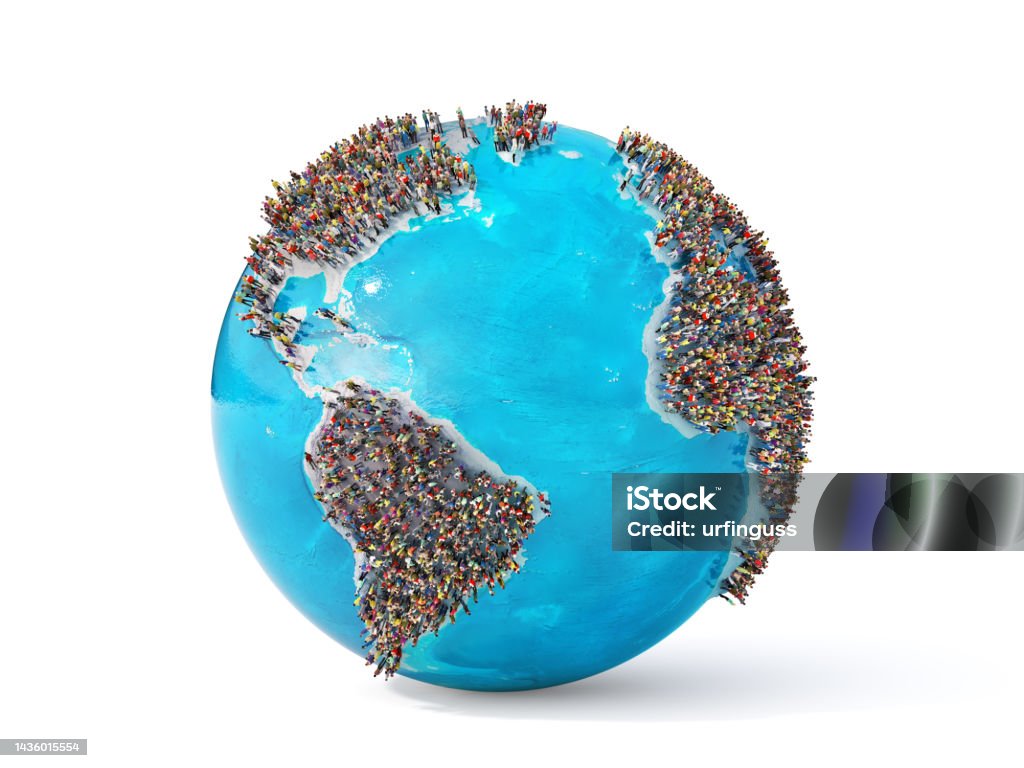 The problem of overpopulation. Earth full of people on a white background. 3d illustration Globe - Navigational Equipment Stock Photo