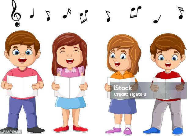 Cartoon Group Of Choir Children Singing A Song Stock Illustration - Download  Image Now - Book, Boys, Cartoon - iStock