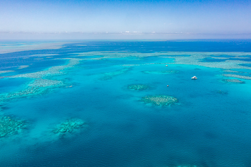 Aerial view of a coral reef in the great barrier reef marine park, Queensland, Australia