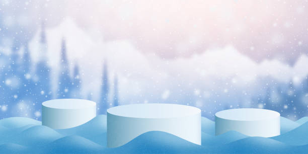 istock Product podiums in a snowdrift, winter landscape, Christmas sales 1436020973