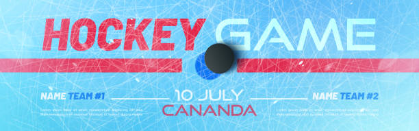 ilustraciones, imágenes clip art, dibujos animados e iconos de stock de banner del juego de hockey con disco en la pista de hielo - ice hockey illustrations
