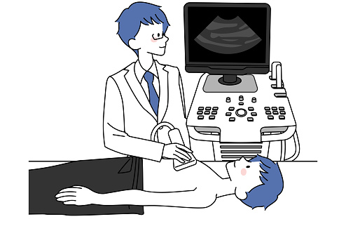 Illustration of a man undergoing a chest echo examination