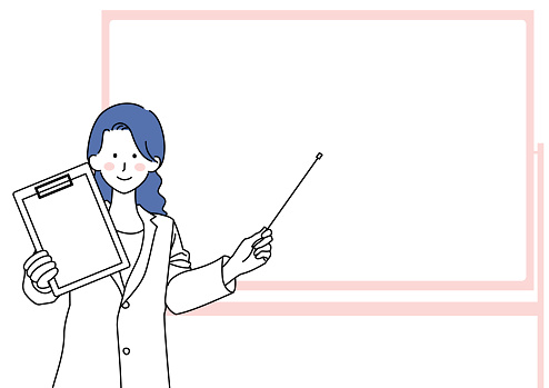 Illustration of a physician explaining in front of a whiteboard