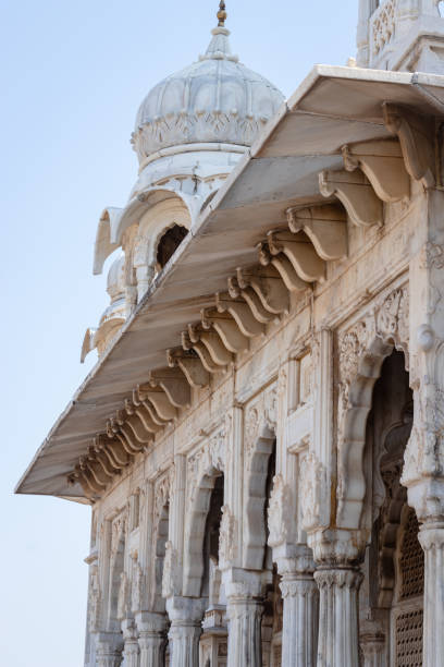 isolated vintage white marble pillars artistic design from flat angle image is taken at jaswant thada jodhpur rajasthan india on Oct 22 2022.
