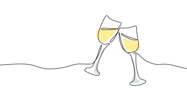 抽象的な形をしたシャンパンのグラスの連続的な1本の線画。 - wine abstract drink alcohol点のイラスト素材／クリップアート素材／マンガ素材／アイコン素材