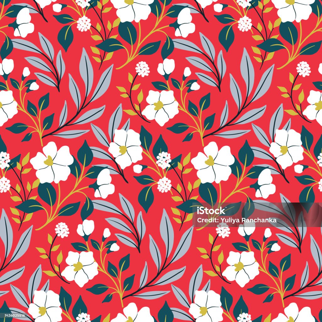 Red Floral Native Pattern Vintage Red Floral Pattern