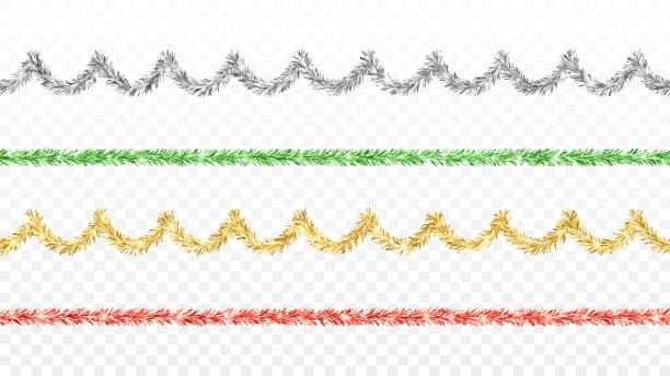 ilustrações de stock, clip art, desenhos animados e ícones de new year and christmas decoration. seamless tinsel garlands. - ouropel
