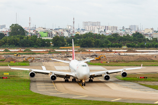 Ho Chi Minh City, Vietnam - ‎‎‎November 29, 2020 : Asiana Cargo Boeing 747-446F (Reg HL7616) Taxiing On Runway Of Tan Son Nhat International Airport (SGN-VVTS).