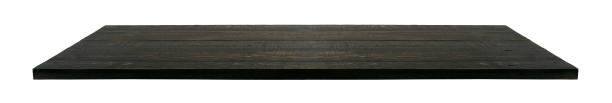 木製テーブルドア絶縁、長い木製デスクモックアップ - table counter top wood isolated ストックフォトと画像