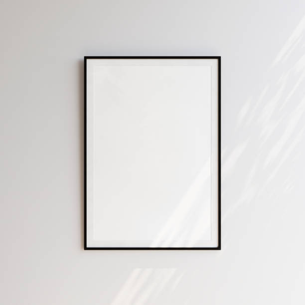 istock Single blank picture with thin black frame on white wall. Template for your content. 3D illustration. 1436030932