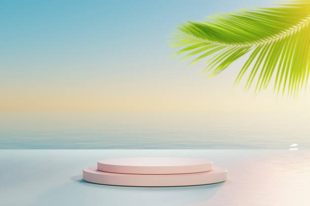 istock 3d podium with copy space for product display presentation. Tropical summer and vacation concept. 1436032080