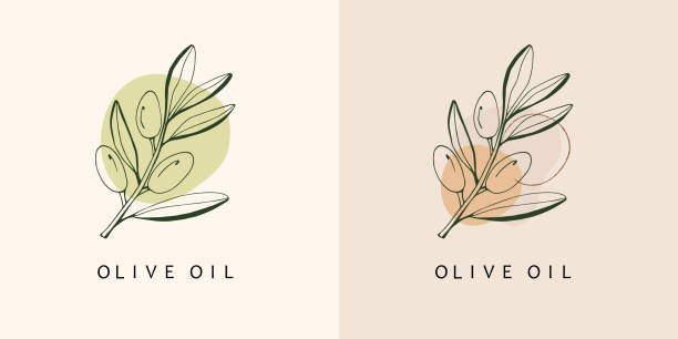 ilustraciones, imágenes clip art, dibujos animados e iconos de stock de monograma y logotipo con rama de olivo. - cooking mediterranean illustrations